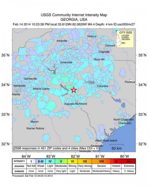 Earthquake intensity map via The Aiken Standard