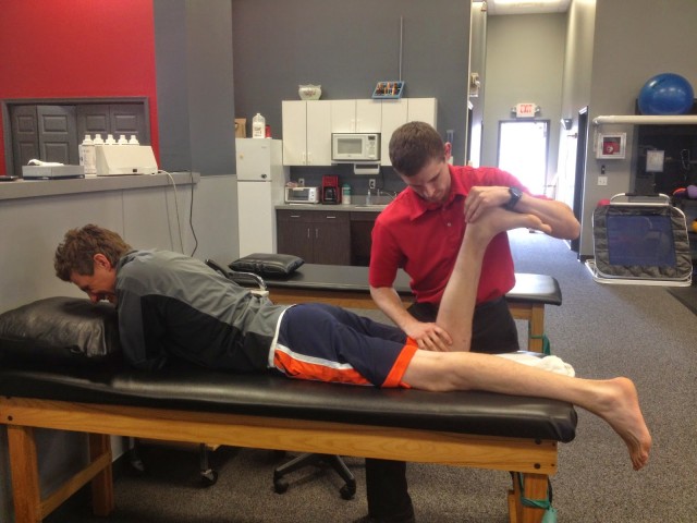 Boyd working hard in physical therapy.