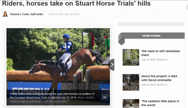 Phillip Dutton and Get Ready in the Open Intermediate. Screenshot via the Democrat and Chronicle website.