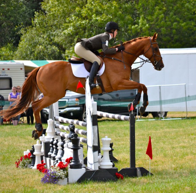 Rebecca Buehler and her Thoroughbred, Brighton, win Open Intermediate for the second Area VII horse trials in a row. Photo by Kelsy Smith.