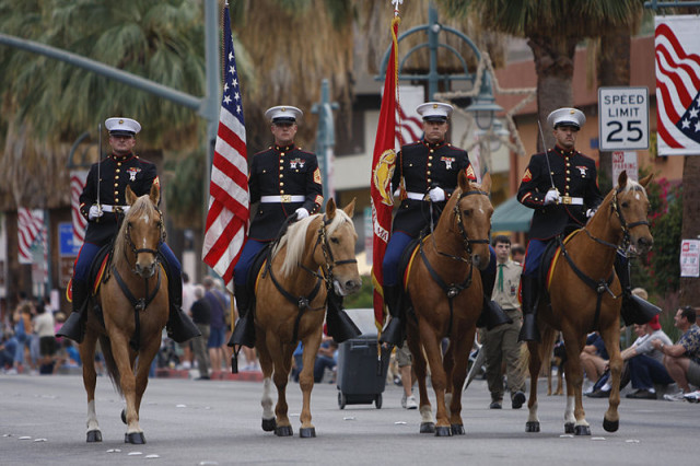 Marine Corps Logistics Base Barstow's color guard during the 13th annual Veterans Day Parade in Palm Springs, CA. Photo courtesy of Wikimedia Commons