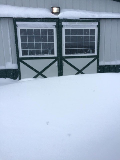 Team CEO Eventing's barn surrounded by snow drifts. Photo via Megan Moore on Facebook.