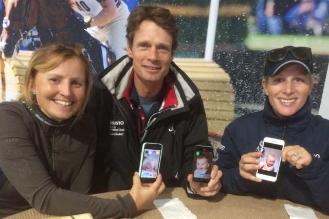 Jessie Phoenix, WFP, and Zara Phillips comparing baby photos. Photo courtesy of Karen O'Connor.