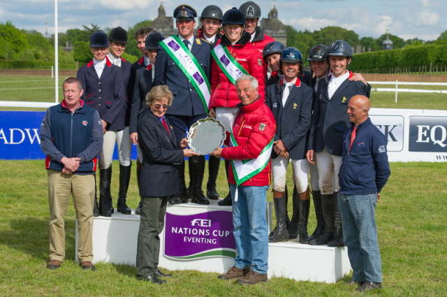 Germany wins leg three of FEI Nations Cup™ Eventing 2015 (center), with Great Britain (left) placing second and France third at the beautiful and historic Houghton Hall (GBR). Photo by Trevor Holt/FEI