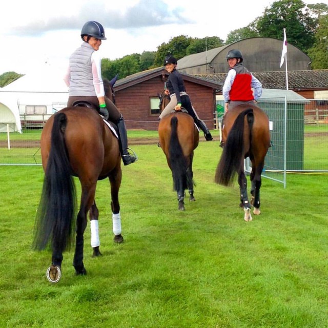 Lynn Symansky and Donner, Laine Ashker and Anthony Patch, and Tim Bourke and Luckaun Quality head out on a hack. Photo via Laine Ashker.