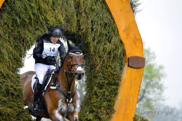 Laine Ashker's head makes contact with the keyhole on this year's Rolex Kentucky cross country course. Photo by Courtney Hyjek.