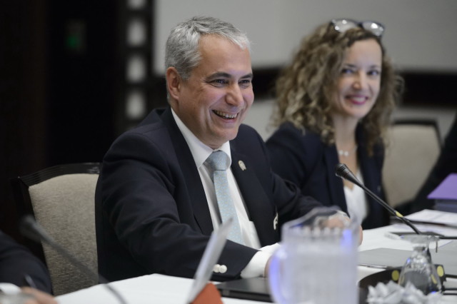 FEI President Ingmar De Vos and FEI Secretary General Sabrina Ibáñez, formerly Zeender, are pictured at the in-person FEI Bureau meeting held yesterday in Puerto Rico.