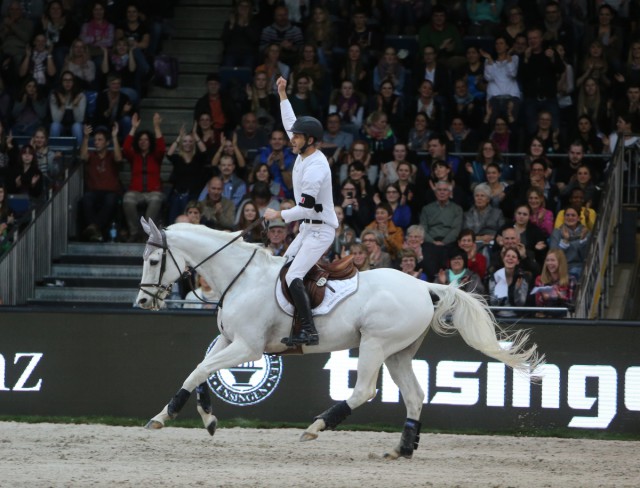 Sidney Dufresne and Looping de Buissy celebrate their winning round. Photo courtesy of Stuttgart German Masters.