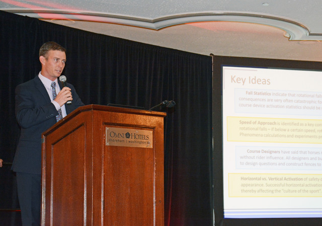 Jon Holling speaks in the XC Course Design &
Fence Construction
Safety Task Force meeting at the USEA Convention this afternoon. Photo by Jenni Autry.