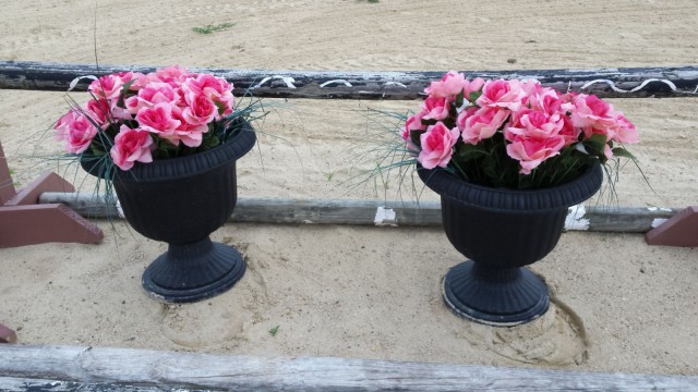 These large urns filled with fake flowers are great to use 