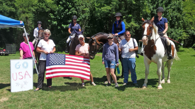 Riders at the Friends Combined Tests at Fair Hill show their support for the team. Photo courtesy of Holly Covey.