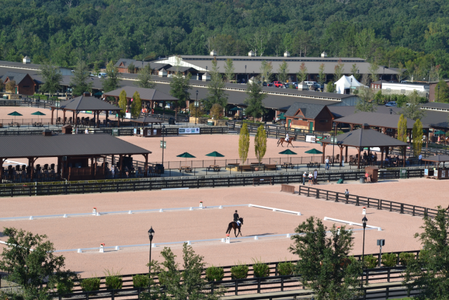 Overlooking the dressage arenas and some barns at TIEC. Photo by Leslie Wylie. 