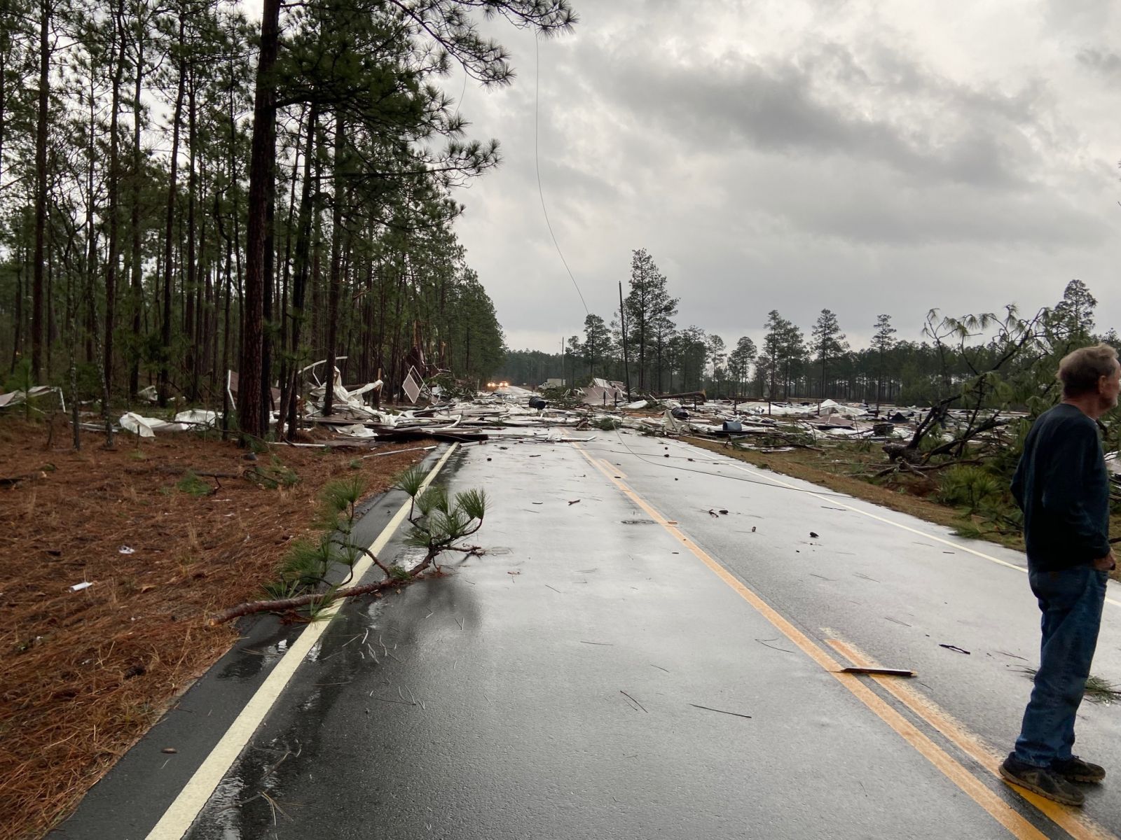 Severe Storms Level Stable View Temporary Barns, Leave Path of Damage