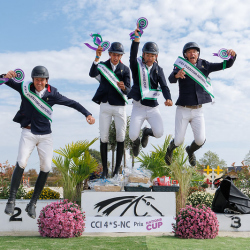 Team France take the win for the FEI Eventing Nations Cup™: Stephane Landois and Hermes Du Gevaudan, Thomas Carlile and Golden De Beliard AA, Karim Florent Laghouag and Dream De Vieve, Benjamin Massie and Figaro Fonroy. Photo: FEI/Libby Law Photography